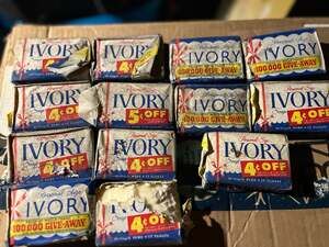 Lot of 12 Vintage Ivory Personal Size Soap Bars with Tales of Wells Fargo Giveaw